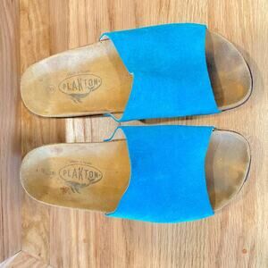 Blue Plakton Suede Blue Cork Flat Sandals Made in Spain 39/8.5us